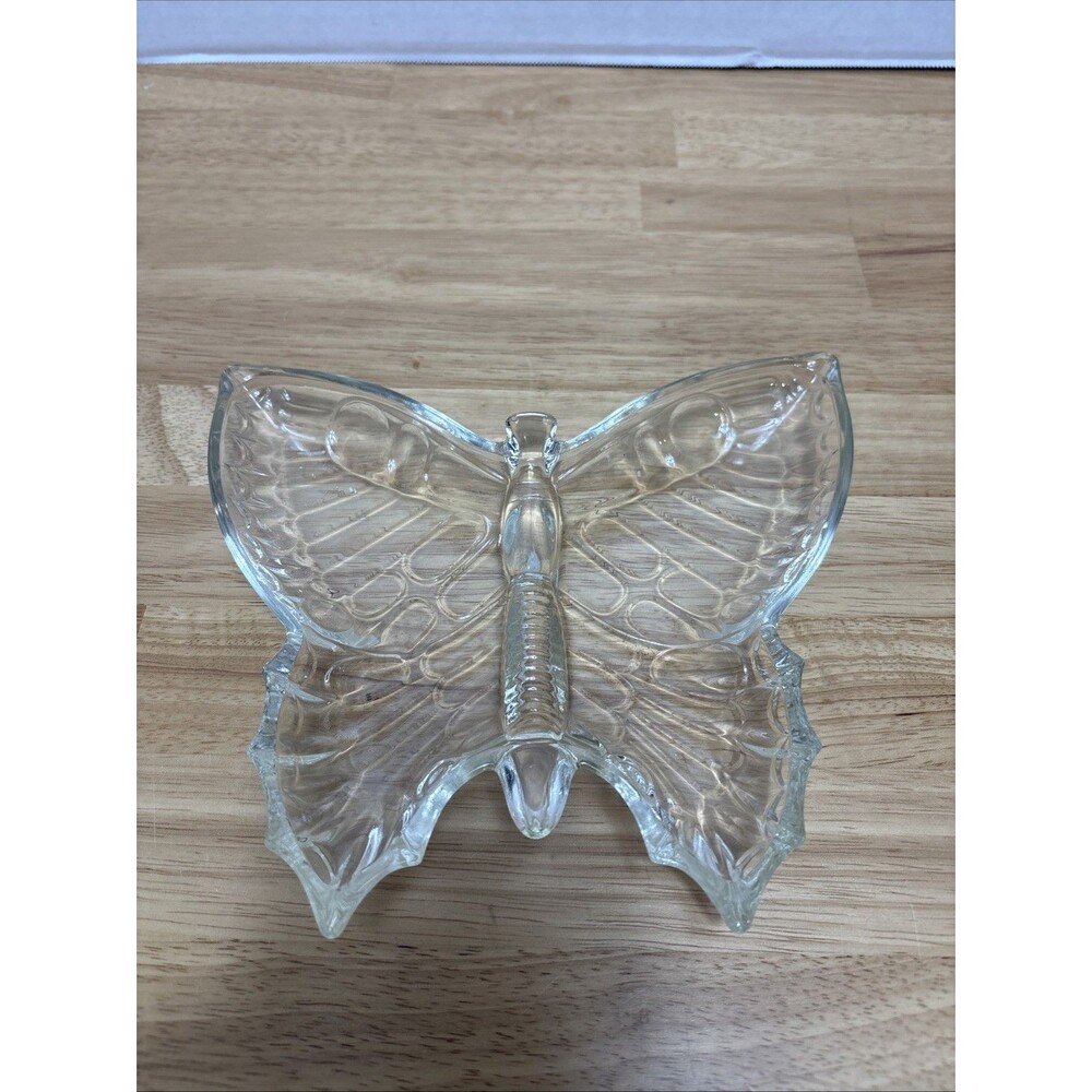 Vintage Glass Butterfly Trinket Dish Jewelry Holder